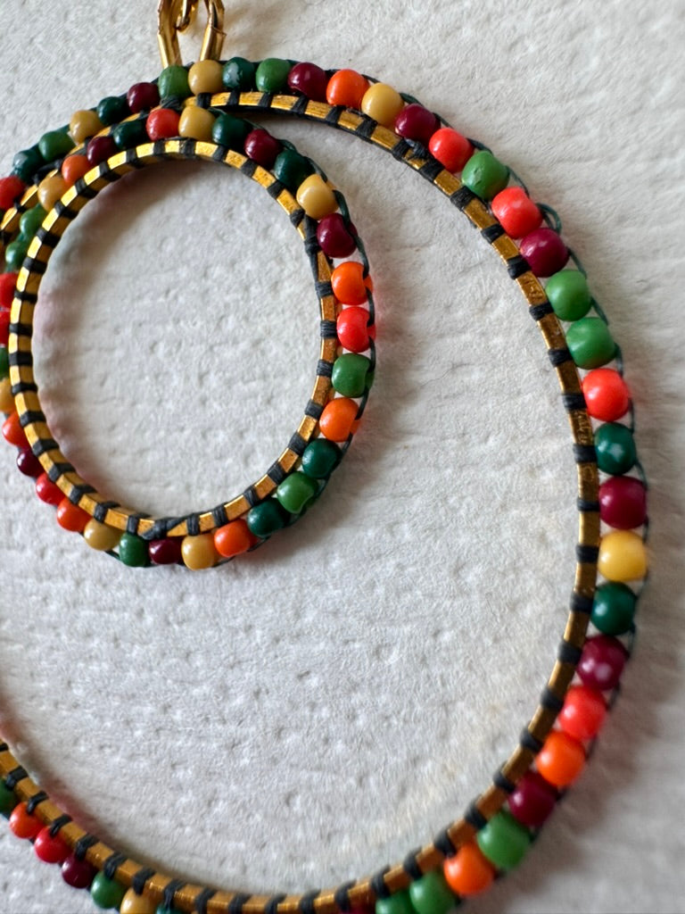 Harvest festival beaded double hoop earrings