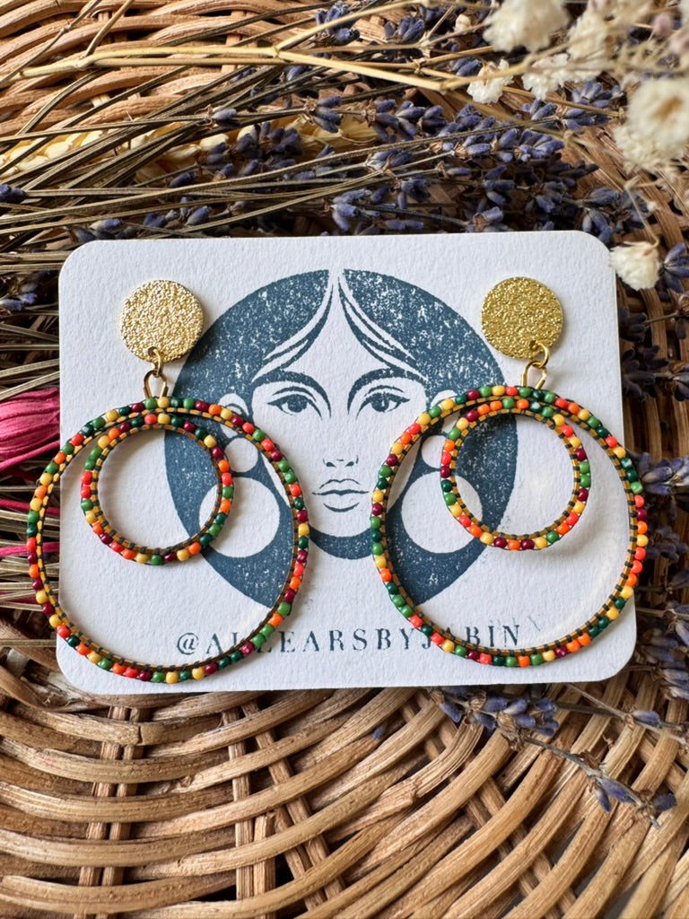 Harvest festival beaded double hoop earrings