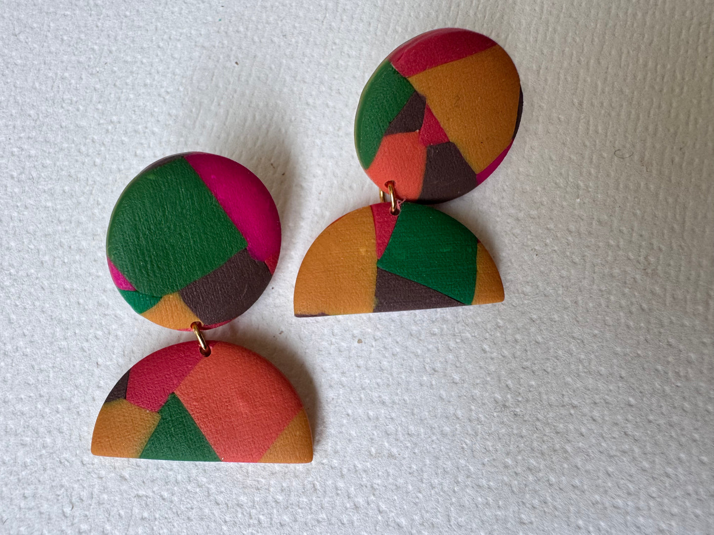 Bold geo-colour drop earrings Style 1