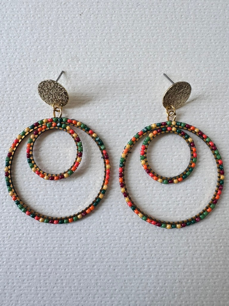 Harvest festival beaded double hoop earrings