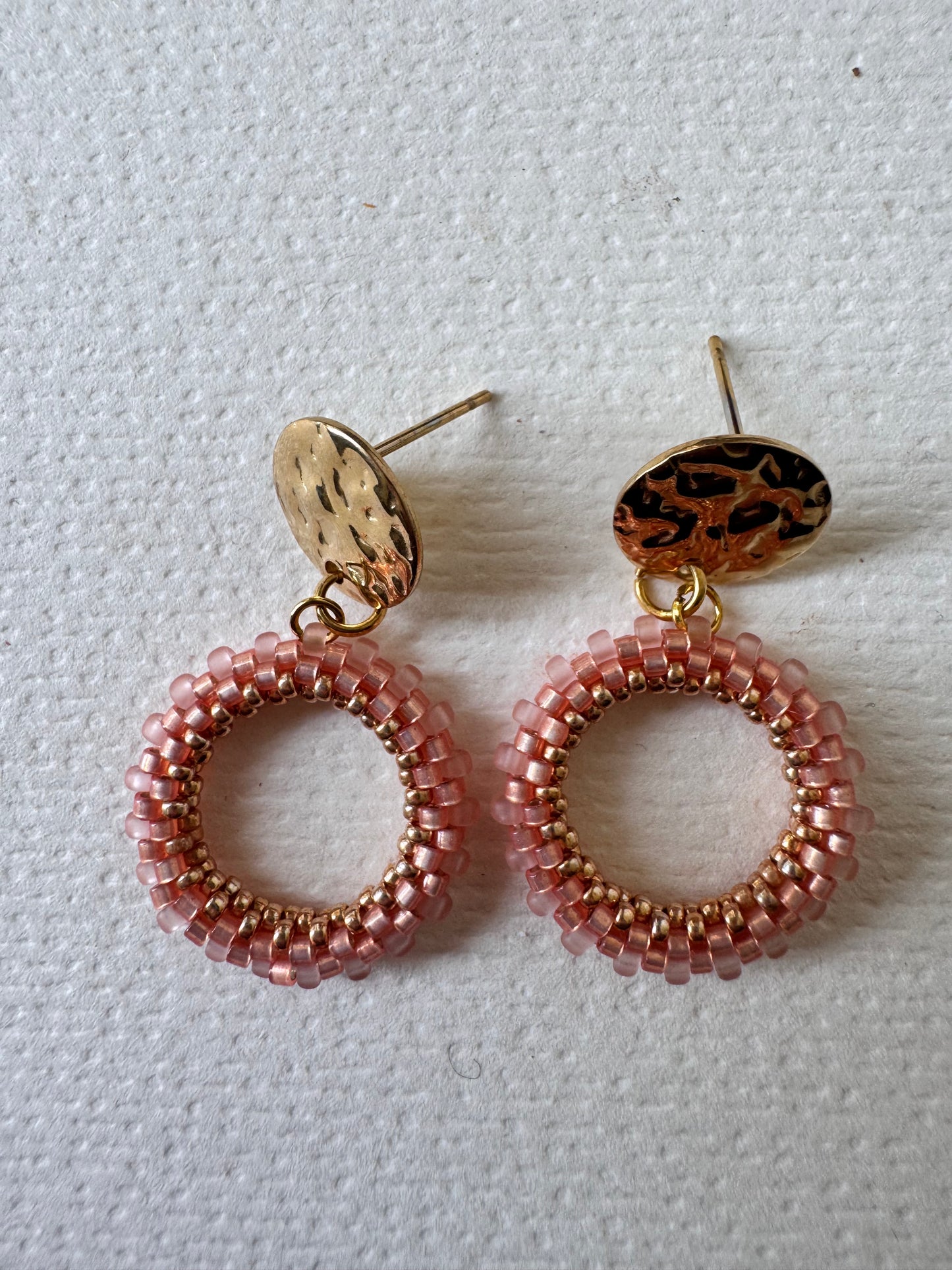 Beaded woven hoop earrings BLUSH PINK