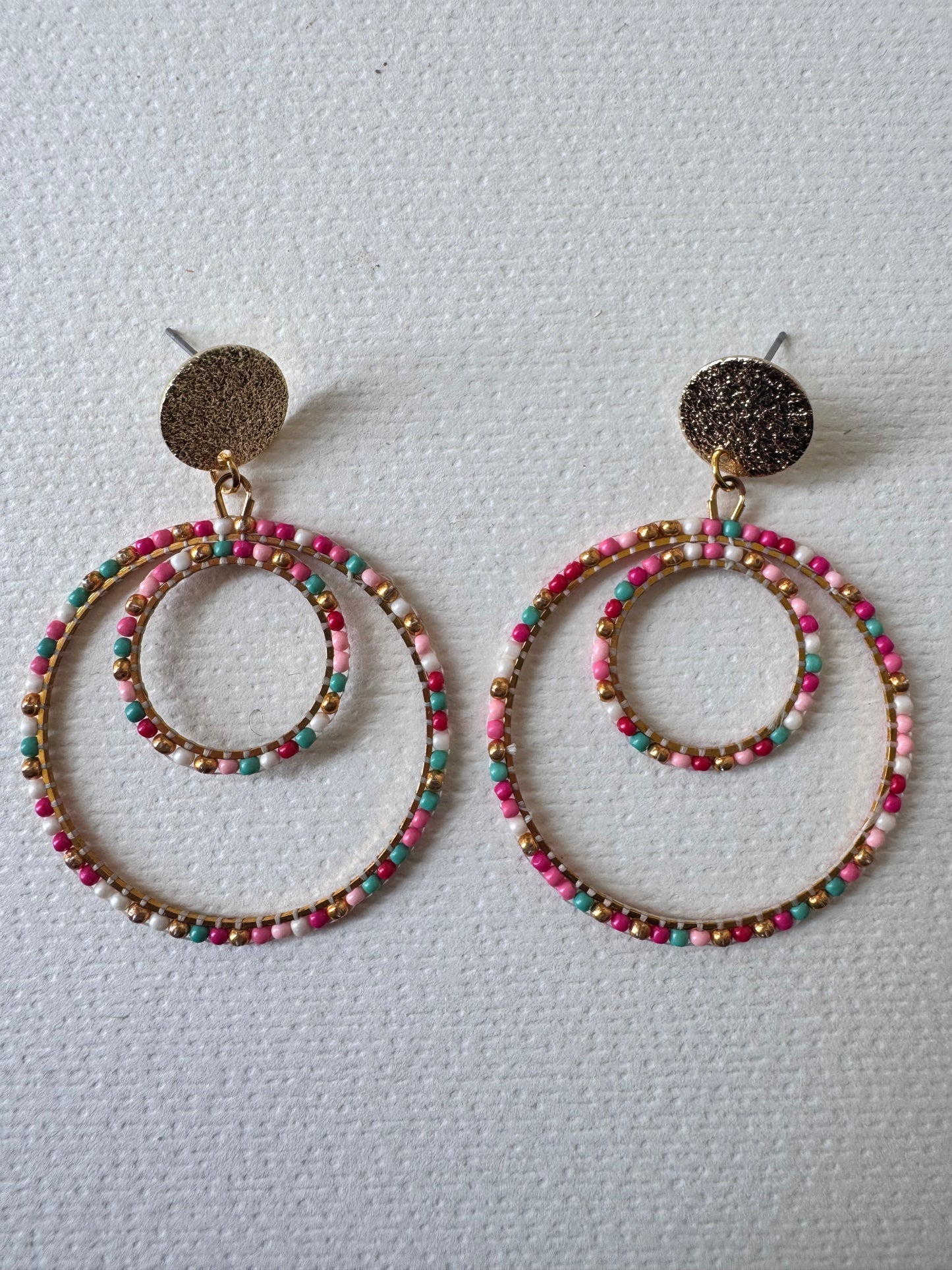 Spiced berry beaded double hoop earrings
