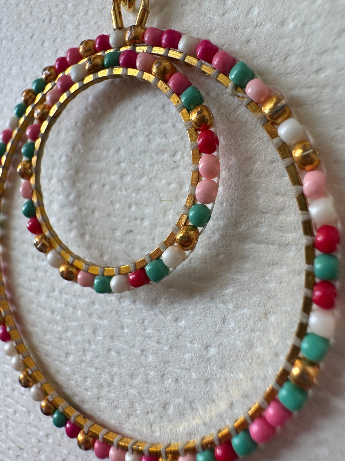 Spiced berry beaded double hoop earrings