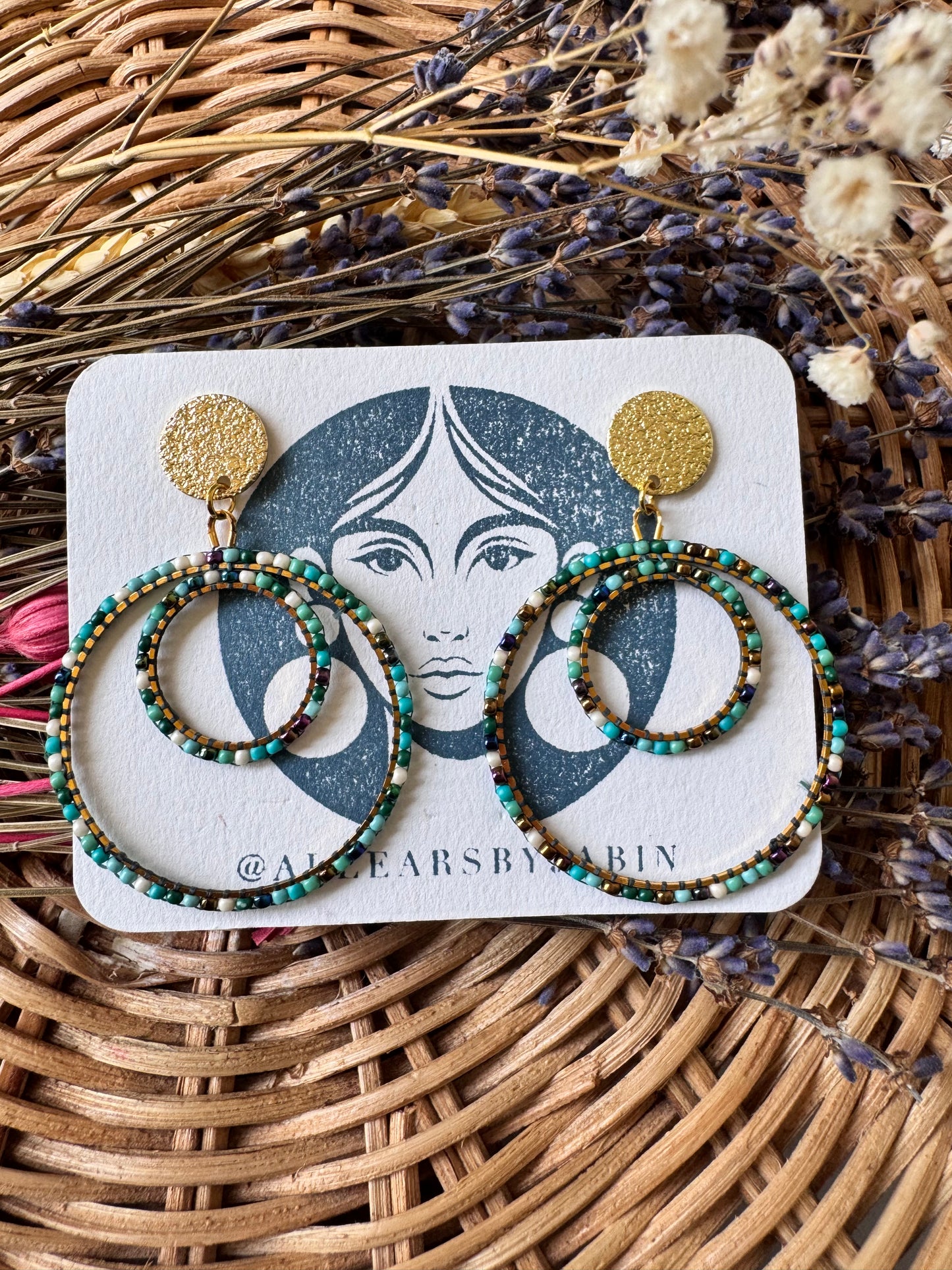Ocean tides beaded double hoop earrings