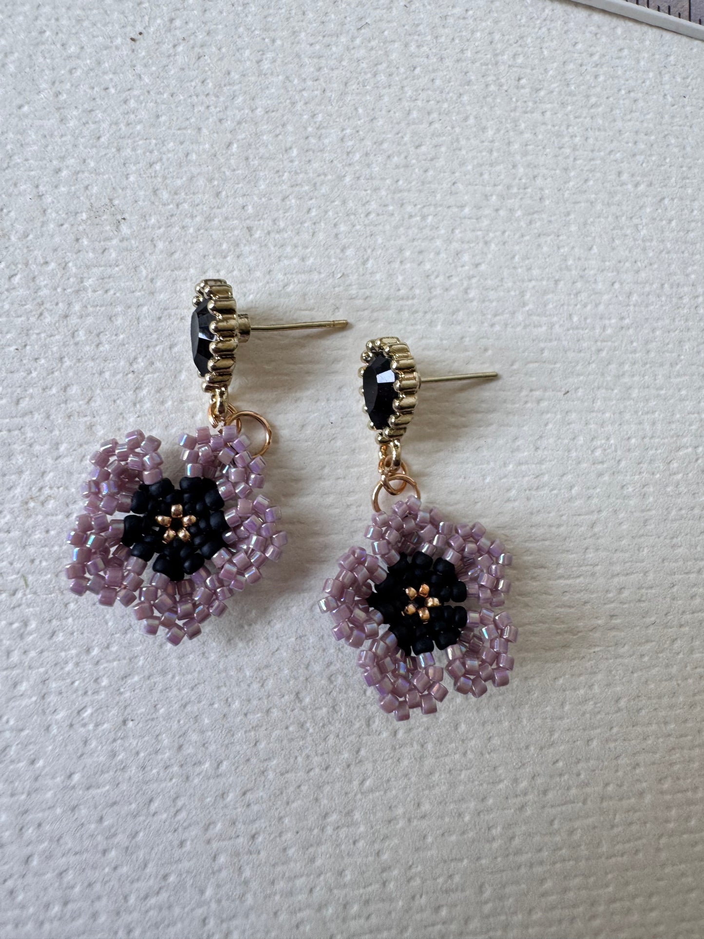 Lilac beaded drop earrings