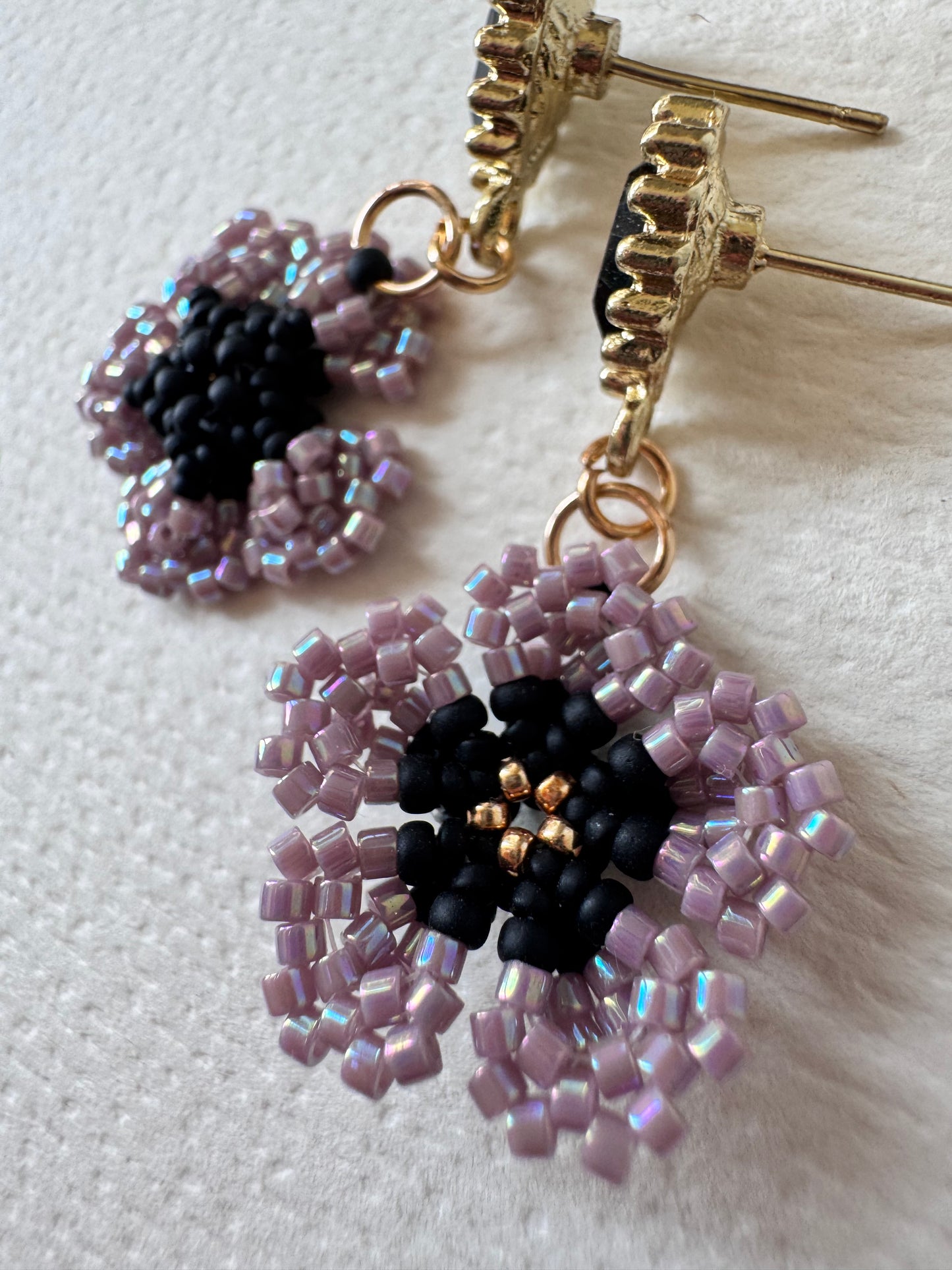 Lilac beaded drop earrings