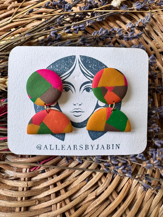 Bold geo-colour drop earrings Style 1