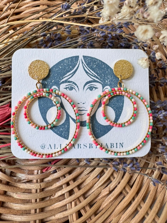 Berry pop beaded double hoop earrings