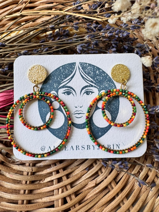 Harvest festival beaded double hoop earrings