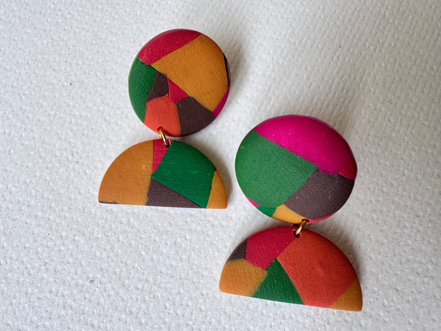 Bold geo-colour drop earrings Style 1