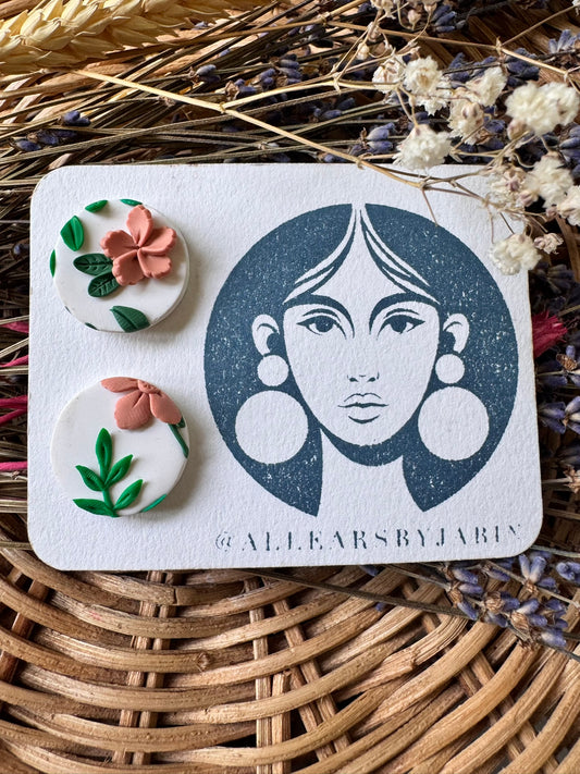Teraccotta flowers and leaves studs Style 1
