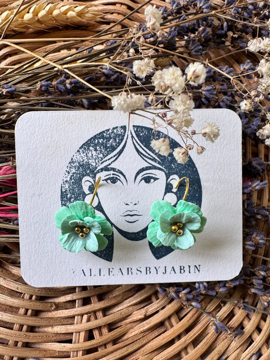 Mint two-toned bloom drop earrings
