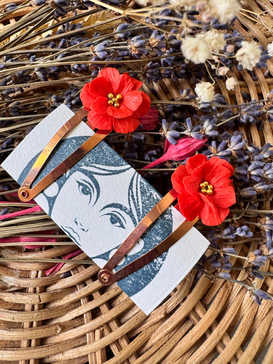 Red flower hair clips