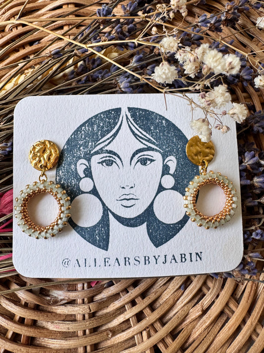 Beaded woven hoop earrings DOVE GREY