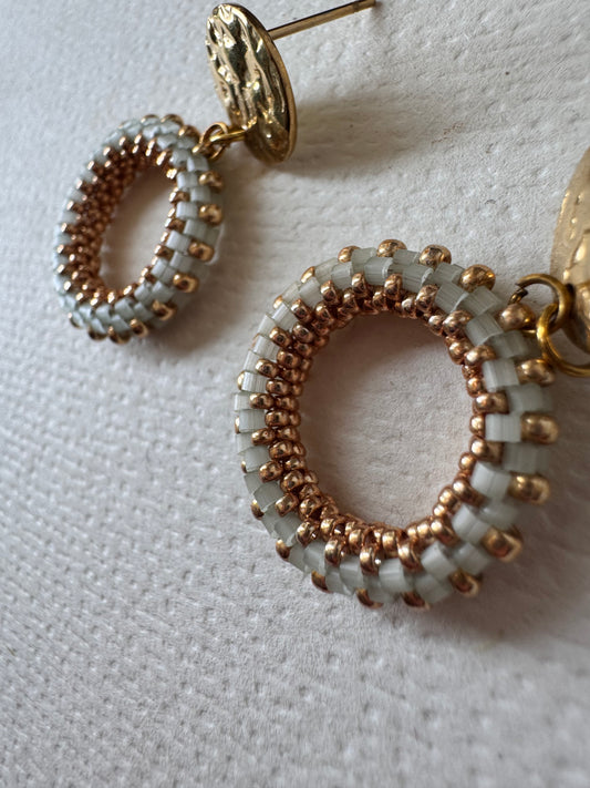 Beaded woven hoop earrings DOVE GREY