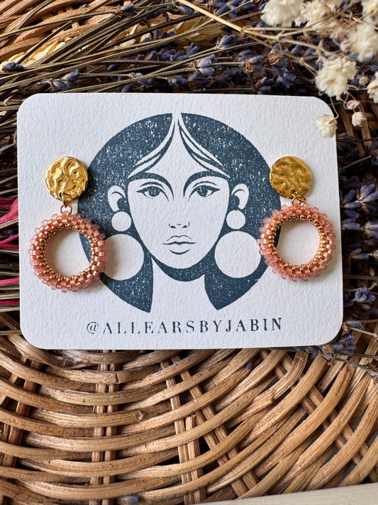 Beaded woven hoop earrings BLUSH PINK