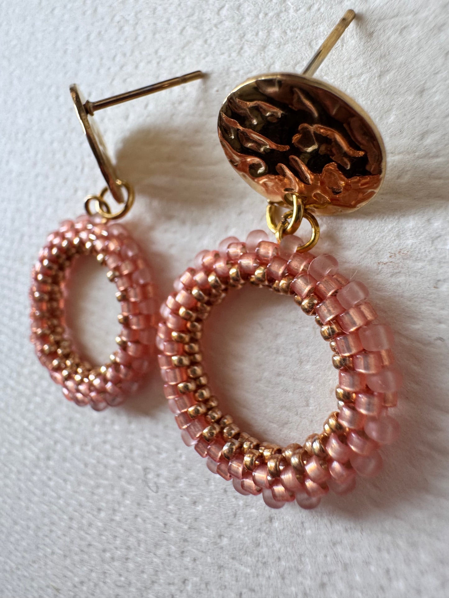 Beaded woven hoop earrings BLUSH PINK