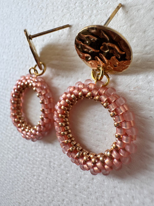 Beaded woven hoop earrings BLUSH PINK