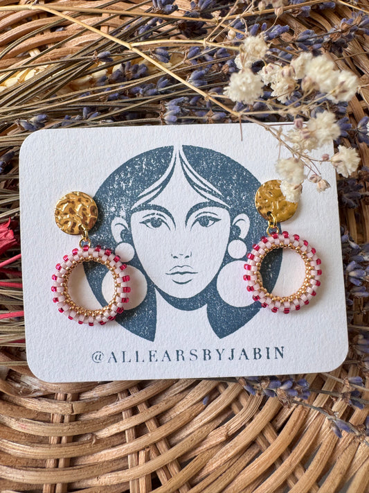 Beaded woven hoop earrings BERRY BLUSH