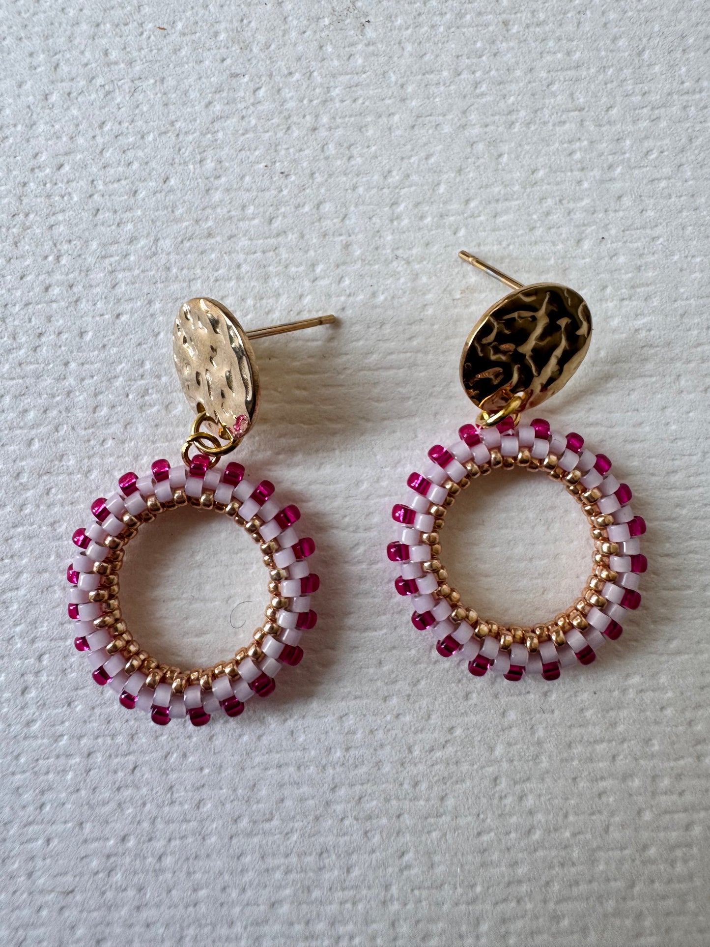 Beaded woven hoop earrings BERRY BLUSH