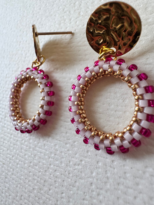 Beaded woven hoop earrings BERRY BLUSH