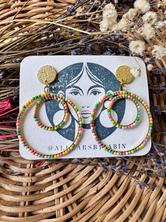 Pastel beaded double hoop earrings