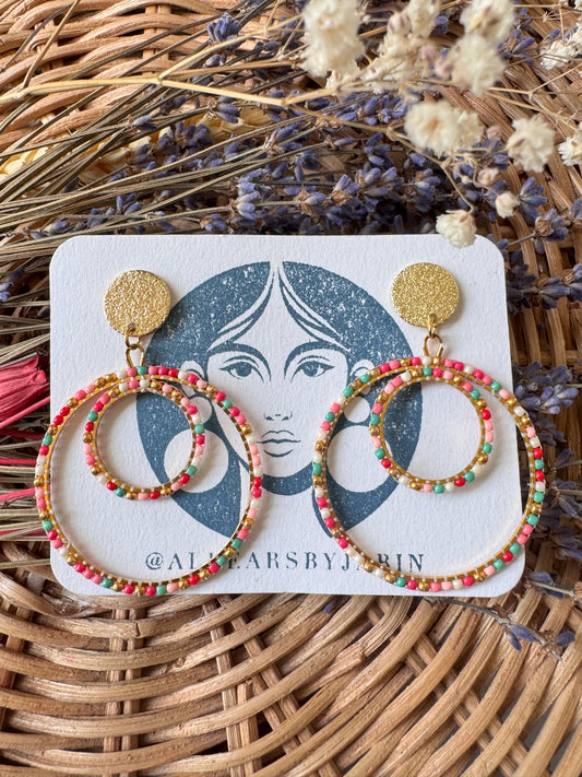 Spiced berry beaded double hoop earrings